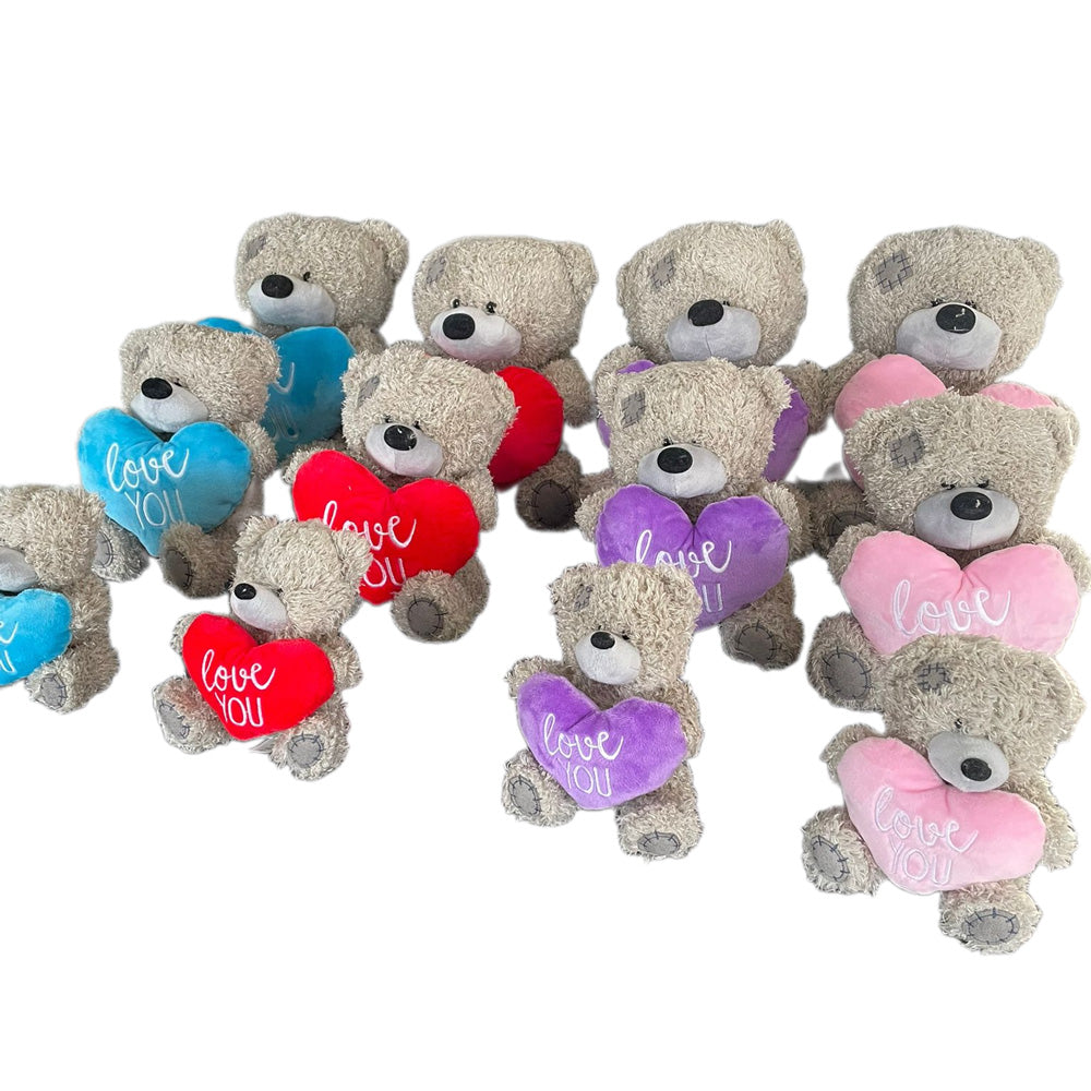 Grijze Beer Met Hart - Knuffel - 4 Assorti - 23 cm