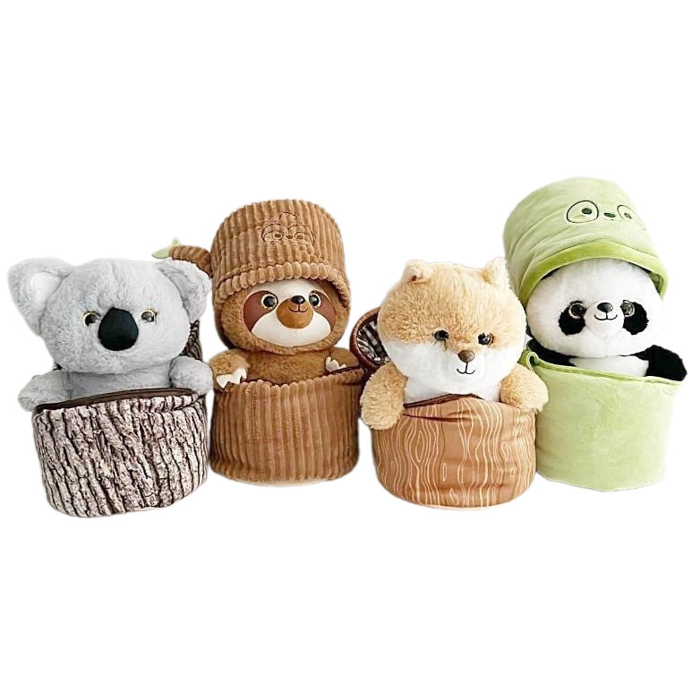 Dieren in Koker - Knuffel - 4 Assorti - 32 cm